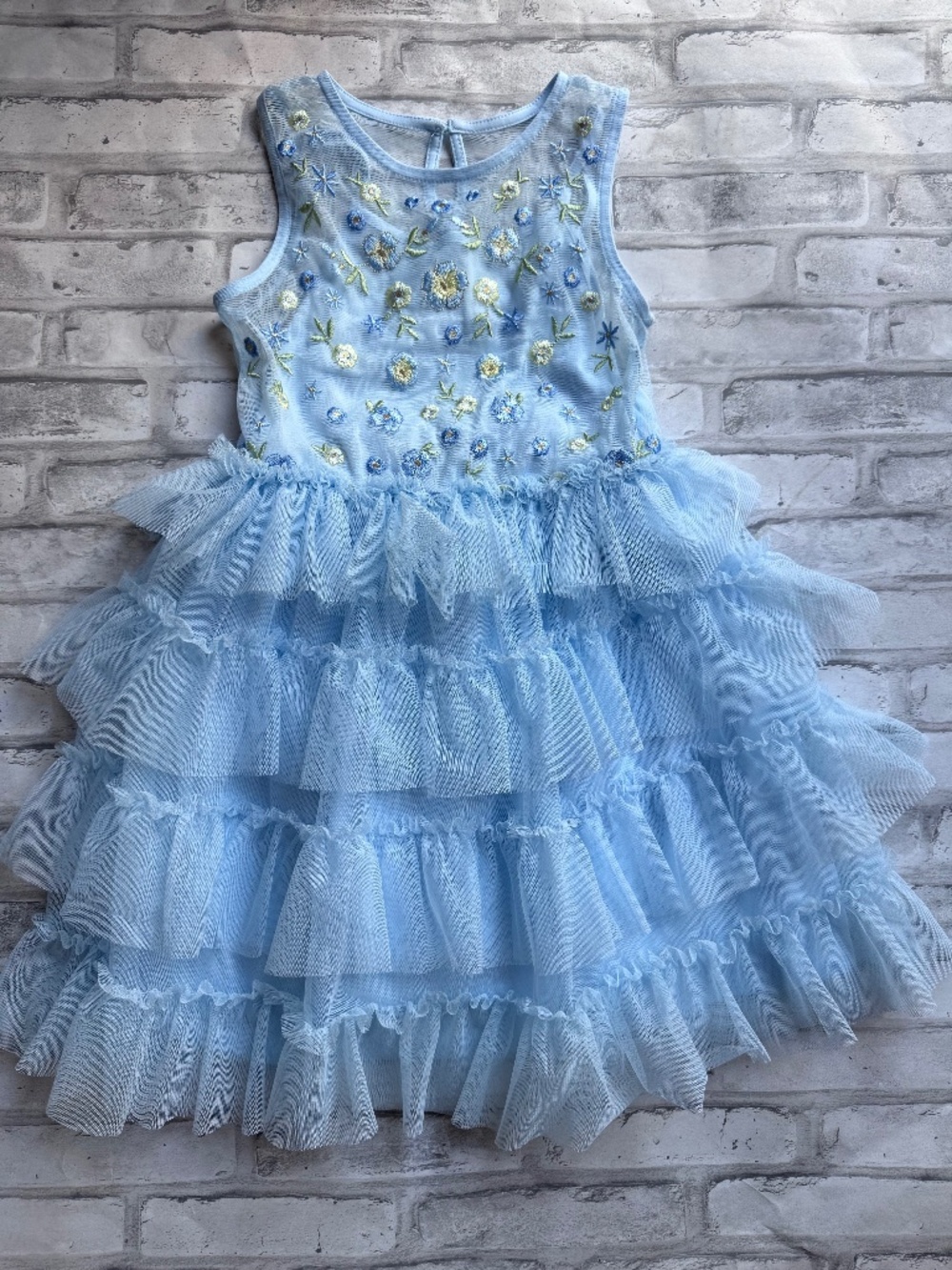 CAT & JACK | Girl's Tiered Layered Ruffle Floral Blue Sheer Dress Size M 8